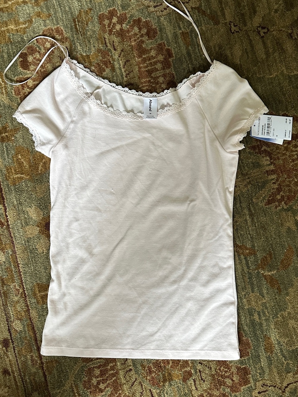 Abound Cream Lace-Trim Short Sleeve Tee